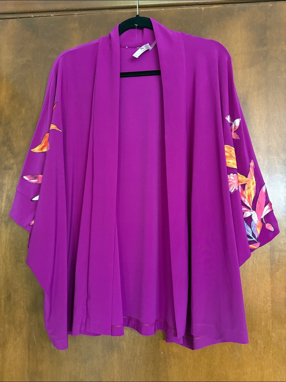 Natori Magenta Open-Front Floral Kimono Cardigan Large Excellent Condition